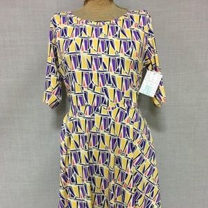 2X yellow geometric print lularoe Nicole dress